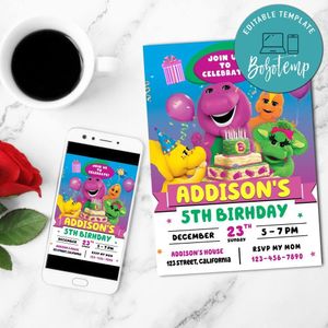 Barney Invitation Customizable Template to Print at Home Instant Download