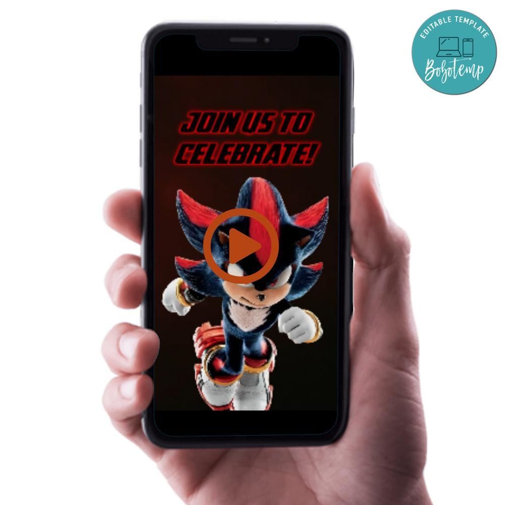 Shadow the hedgehog Video Invitation Digital Template Customizable Instant Download