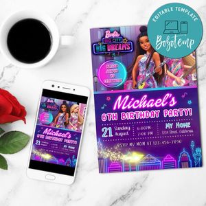 Barbie Big City Dream Invitation Customizable Template to Print at Home Instant Download