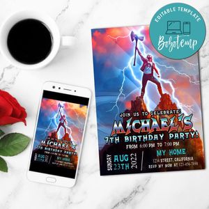 Thor Love and Thunder Birthday Invitation Customizable Template to Print at Home Instant Download