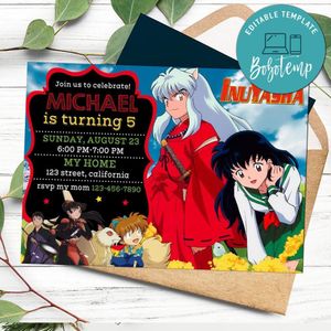 Inuyasha Birthday Flyer Customizable Template to Print at Home Instant Download