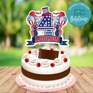 4th Of July Birthday Cake Topper Template Printable Instant Download