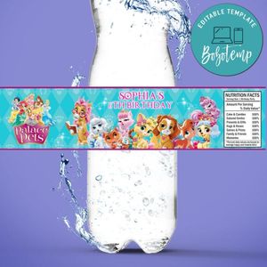 Princess palace pets Birthday Water Bottle Label Template to Print at Home Instant Download