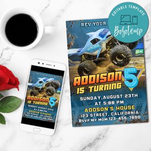 Megalodon monster Birthday Flyer Customizable Template to Print at Home Instant Download