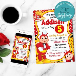 Jollibee Birthday Invitation Customizable Template to Print at Home Instant Download