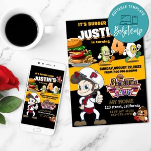 Burgertime Birthday Invitation Customizable Template to Print at Home Instant Download