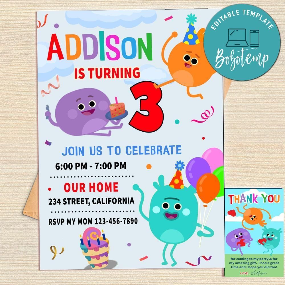 Bumble Nums Invitation Template Free Thank You Card Printable