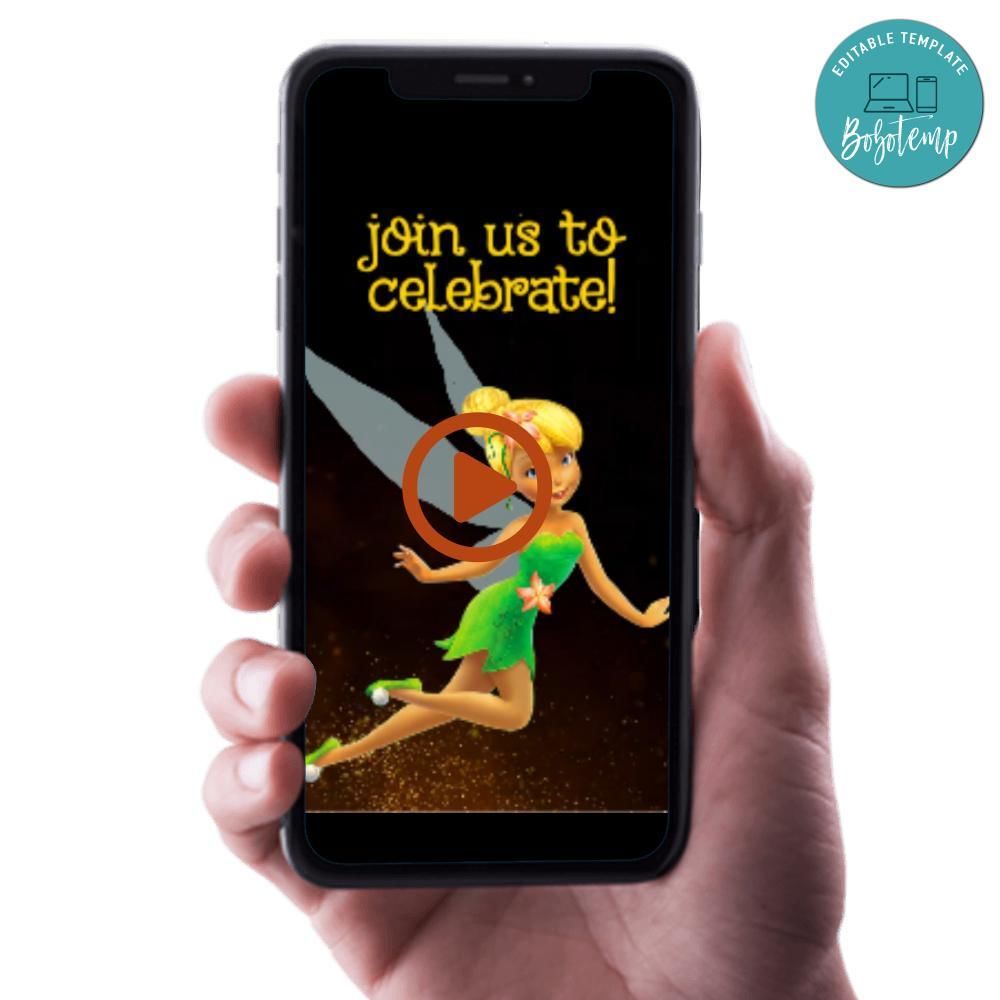 Tinkerbell Video Birthday Invitation Digital Template Customizable Instant Download