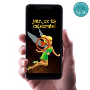 Tinkerbell Video Birthday Invitation Digital Template Customizable Instant Download