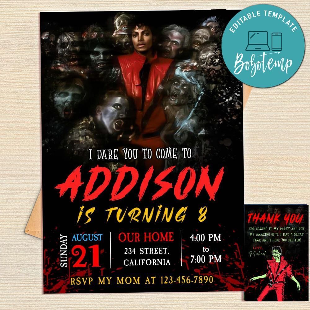 Michael Jackson Thriller Invitation Template Free Thank You Card Printable