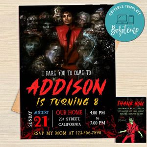 Michael Jackson Thriller Invitation Template Free Thank You Card Printable