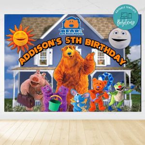 Bear In The Big Blue House Birthday Backdrop Digital File Template Instant Download