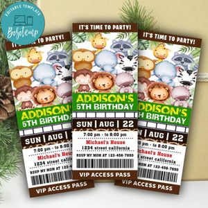 Jungle Safari Ticket Invitation Customizable Template Instant Download