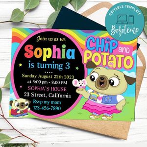 Chip and potato Birthday Invitation Customizable Template to Print at Home Instant Download