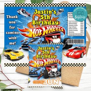 Hot Wheels Birthday Honey Buns Snack Bag Label Customizable Instant Download