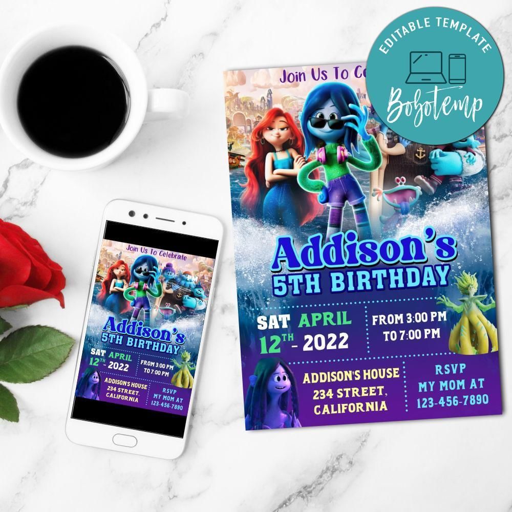 Teenage Kraken Mobile Invite Customizable Template Instant Download