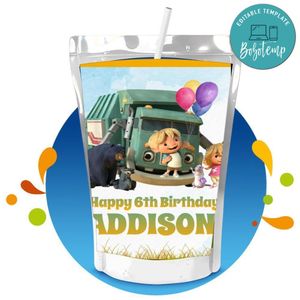 Trash Truck Capri Sun Birthday Labels Digital File Printable Instant Download