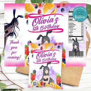 Bunny Girl Birthday Party Fruit Snack Bag Digital File Printable Instant Download