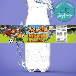 Inazuma Eleven Birthday Water Bottle Label Template to Print at Home Instant Download