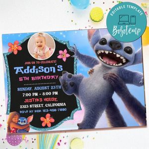 Lilo and stitch 2025 Birthday Invitation with Photo Customizable Template to Print at Home Instant Download