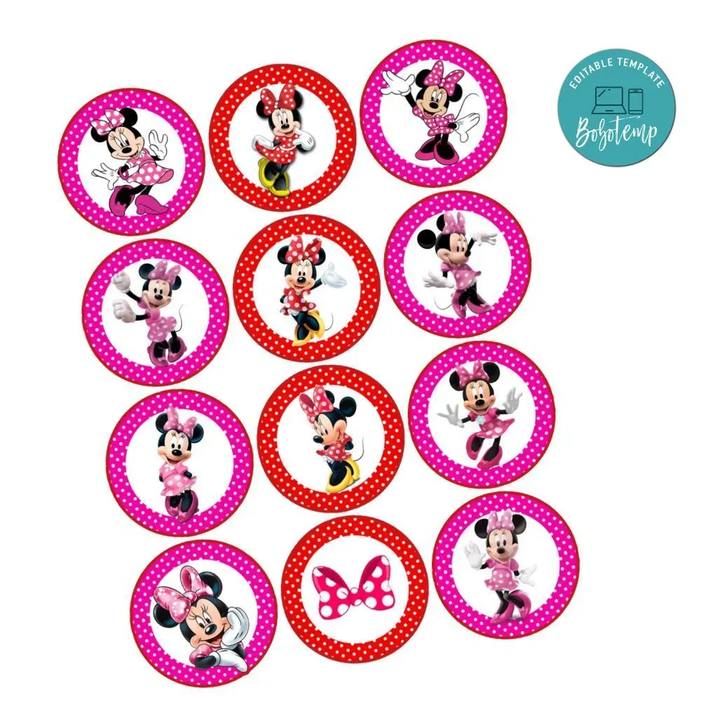 Minnie Mouse Cupcake Toppers Template Printable Instant Download | Bobotemp