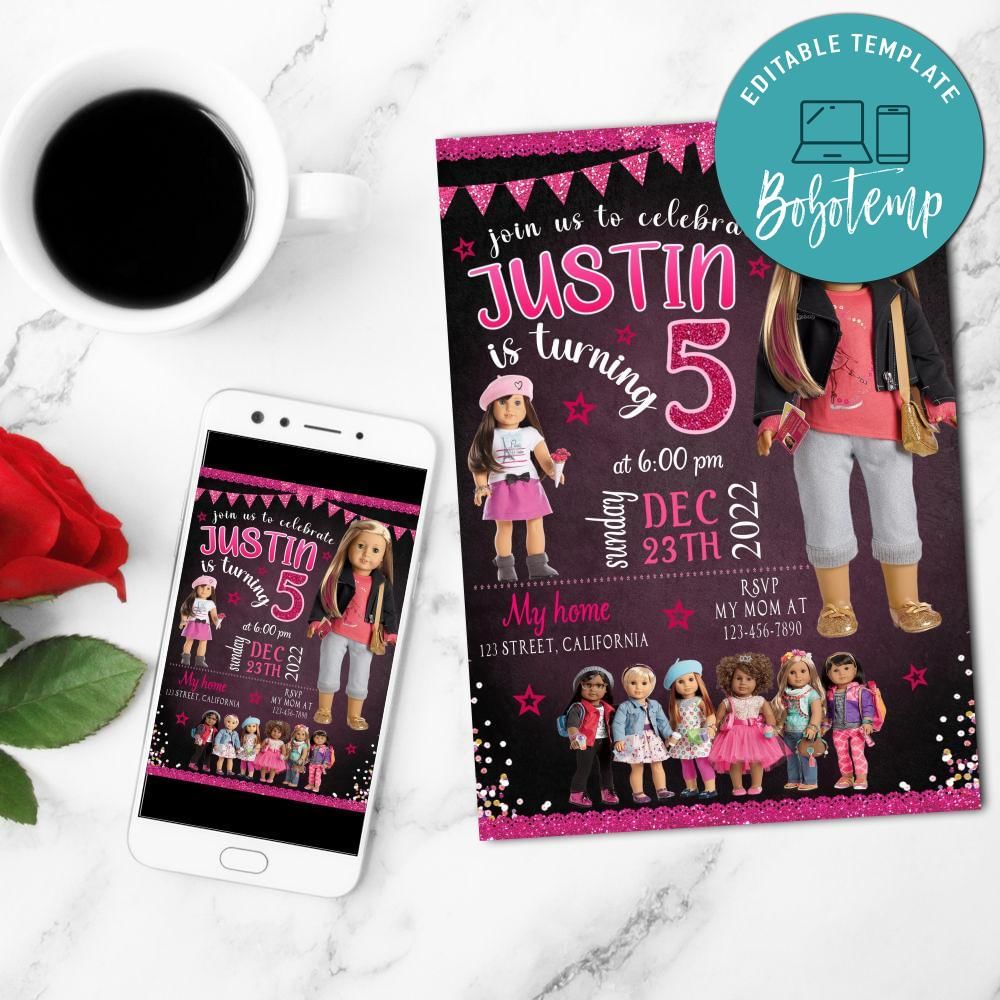 American Girl Invitation Customizable Template DIY | Bobotemp