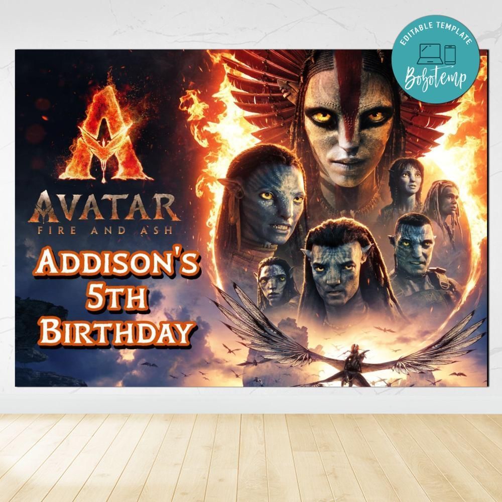 Avatar Fire and Ash Birthday Backdrop Digital File Template Instant Download