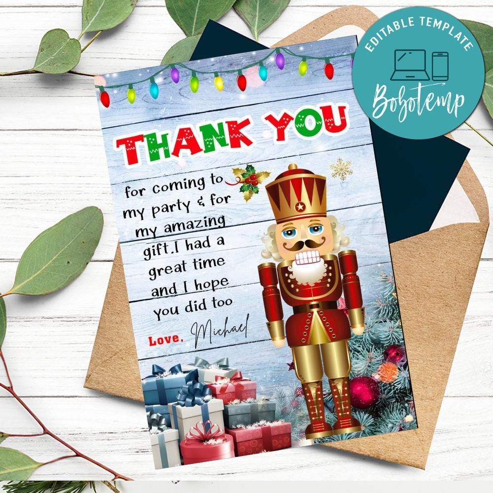 Christmas Nutcracker Thank You Card Customizable Template To Print At Home Instant Download