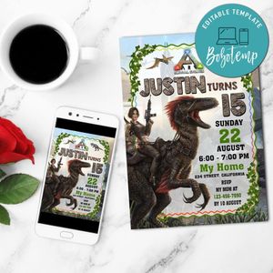 Ark Survival Birthday Mobile Invite Customizable Template Instant Download