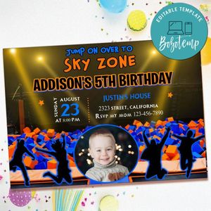 Sky zone Birthday Invitation with Photo Customizable Template to Print at Home Instant Download