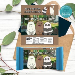 We Bare Bears Candy Bar Label Customizable Template Instant Download