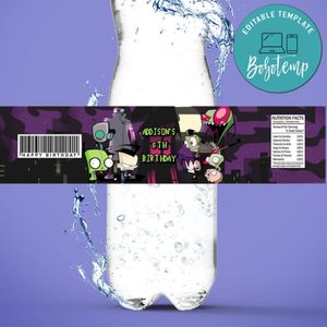 Invader Zim Birthday Water Bottle Label Template To Print At Home Instant Download