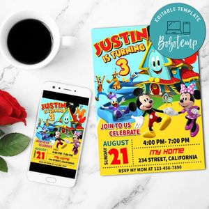 Mickey Mouse Funhouse Birthday Flyer Customizable Template to Print at Home Instant Download
