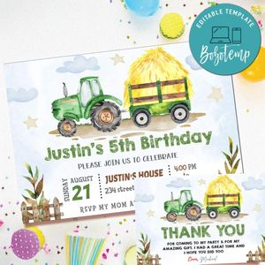 Tractor Invitation Template Free Thank You Card Printable
