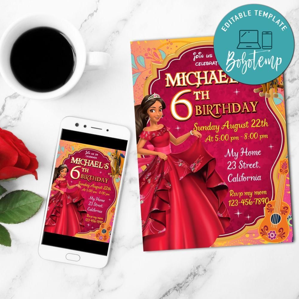 Elena Of Avalor Mobile Invite Customizable Template Instant Download