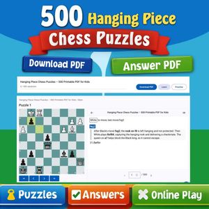 Hanging Piece Chess Puzzles - 500 Printable PDF for Kids