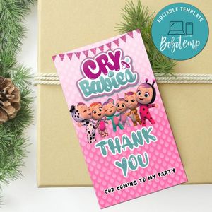 Cry Babies Thank you tag Customizable Template to Print at Home Instant Download