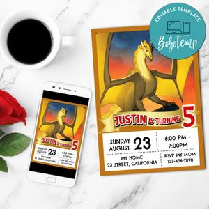 Wings of Fire Qibli Invitation Customizable Template to Print at Home Instant Download