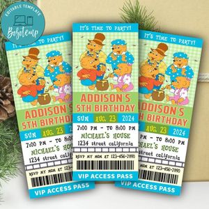 Berenstain Bears Ticket Invitation Customizable Template Instant Download