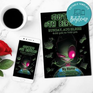 Invader Zim Birthday Party Mobile Invite Customizable Template Instant Download