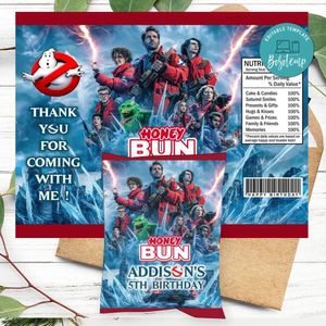Ghostbusters: Frozen Empire Birthday Honey Buns Snack Bag Label Customizable Instant Download