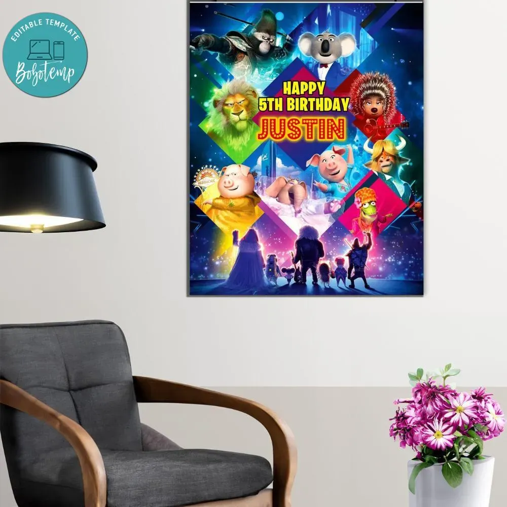 Sing 2 Birthday Welcome Sign Digital File Printable DIY | Bobotemp
