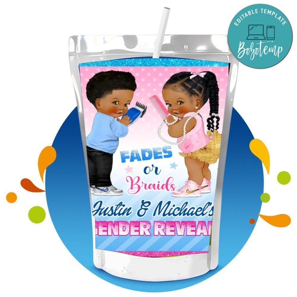 Fades or braids Gender Reveal Capri Sun Birthday Label Digital File Printable Instant Download