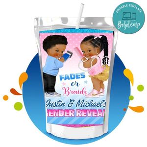 Fades or braids Gender Reveal Capri Sun Birthday Label Digital File Printable Instant Download