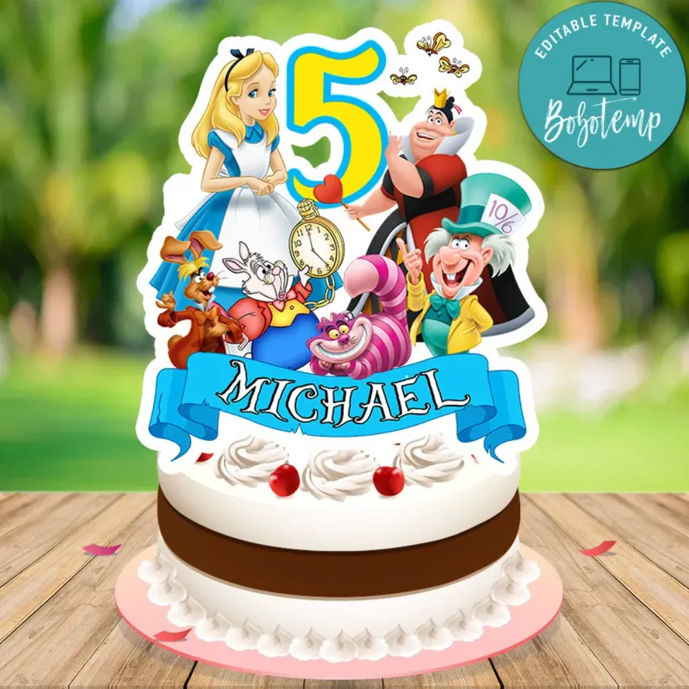Alice in Wonderland Cake Topper Template Printable DIY | Bobotemp