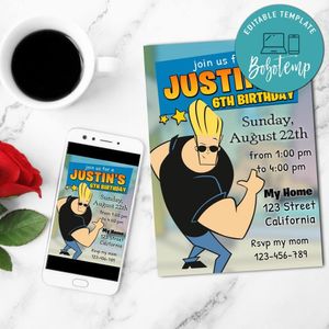 Johnny bravo Birthday Invitation Customizable Template to Print at Home Instant Download
