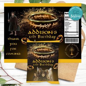 Lord of the rings Birthday Party Chip Bag Digital File Printable Instant Download