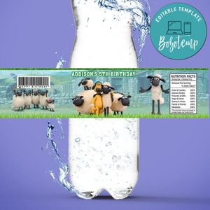 Shaun the Sheep Bottle Label Birthday Water Bottle Label Template to Print at Home Instant Download