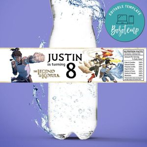The legend of Korra Birthday Water Bottle Label Template to Print at Home Instant Download