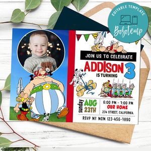 Asterix and obelix Birthday Invitation with Photo Customizable Template to Print at Home Instant Download